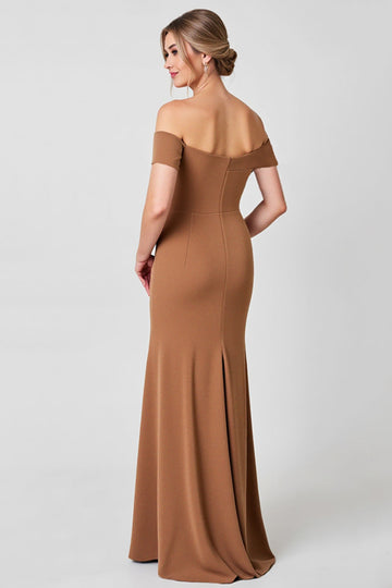Brown Mermaid Off the Shoulder Long Mother of the Bride Dress with Ruffles